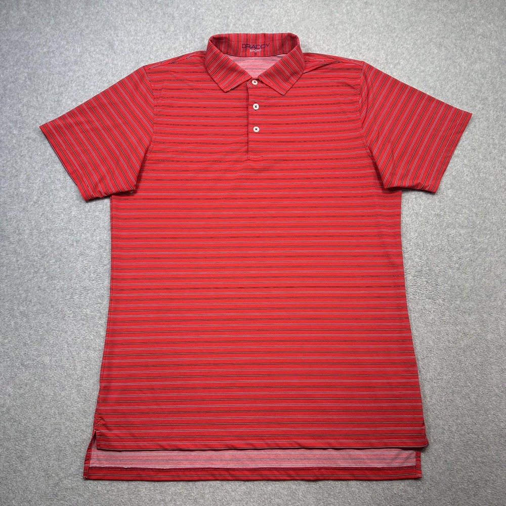 B Draddy Sport Polo Shirt Mens Medium Red Stripe Golf Performance Stretch USA
